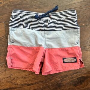 Vineyard Vines Kids Swim Trunks Navy White Coral Stripe